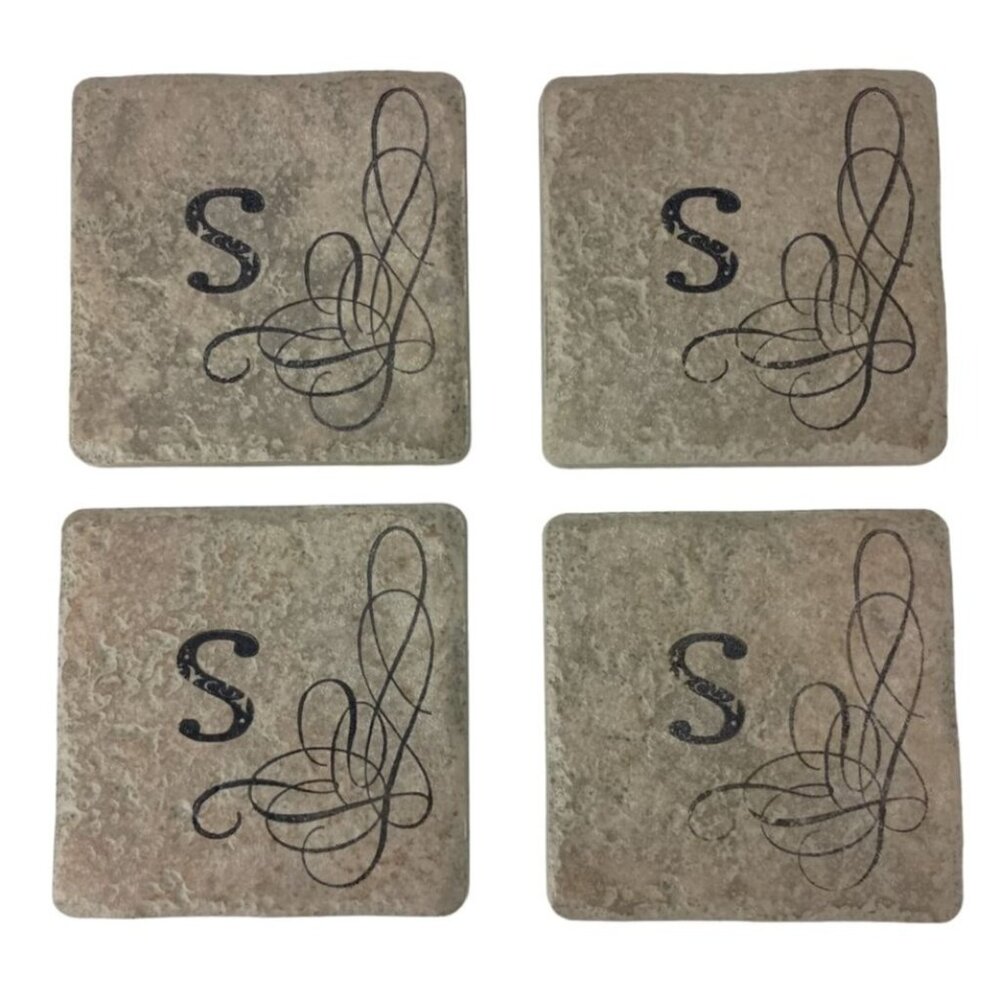 Lucky Day Designs Square Stoneware Coasters Set Of 4 Initial S
